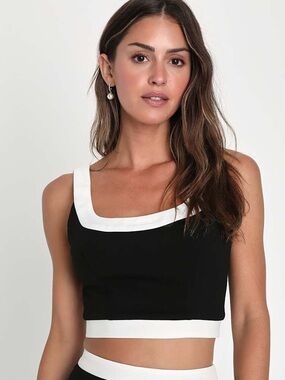 NWT Lulus Totally Sensational Black Color Block Sleeveless Crop Top Size Small